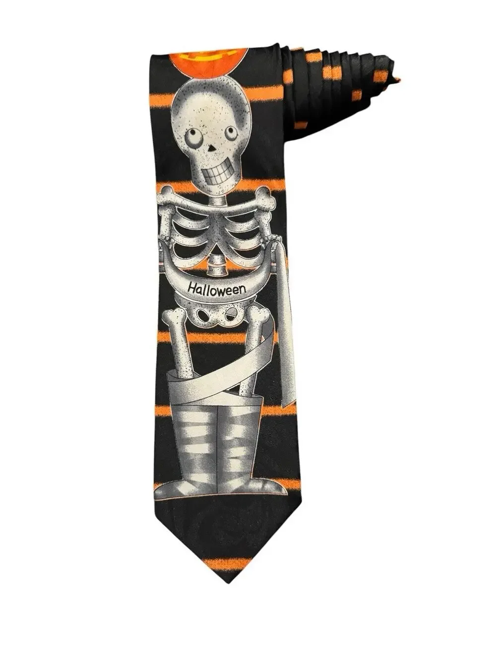 Hallmark Novel Ties Halloween Skeleton Pumpkin Jack O Lantern Vintage Necktie